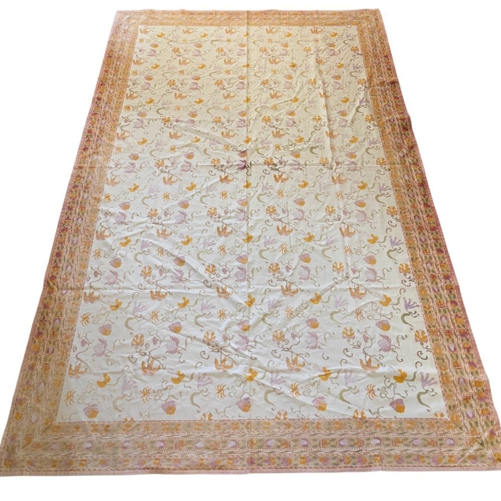 Couleur Nature Bruno Lamy Floral Cotton Tablecloth 72x59 Pink Yellow 2460
